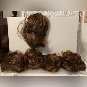 Five Synthetic Brunette Bun Wig Lot